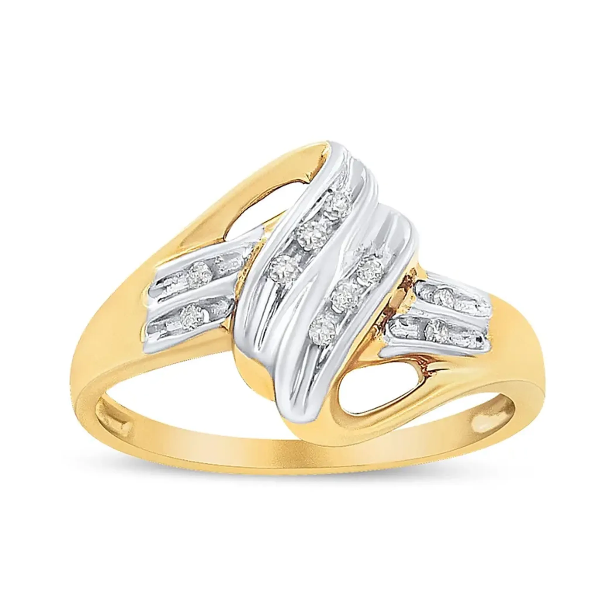 10K Yellow and White Gold 1/15 Cttw Round-Cut Diamond Bypass Ring (I2 Color, I-J Clarity)