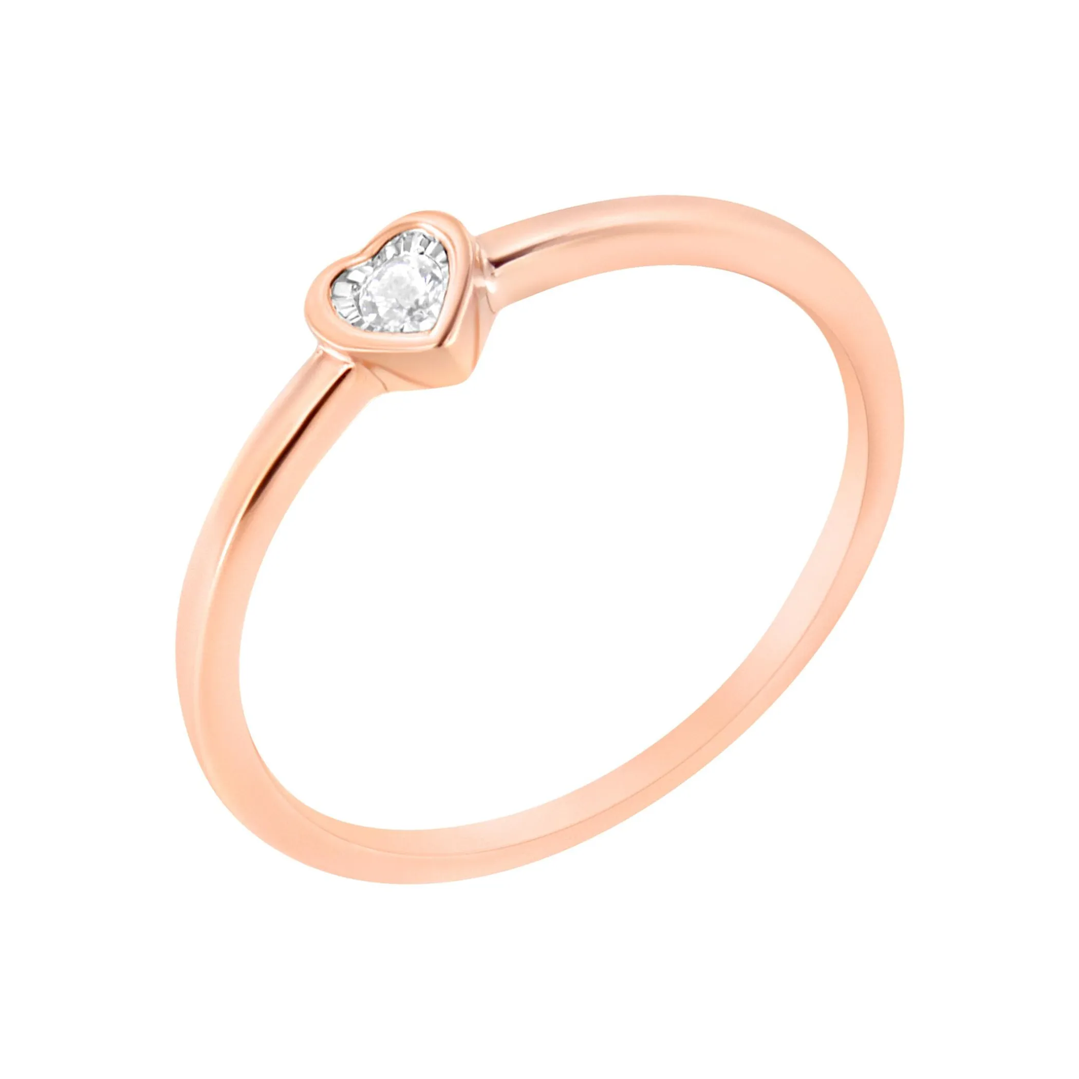 14K Rose Gold Plated .925 Sterling Silver Miracle Set Diamond Accent Heart Shaped Promise Ring (J-K Color, I1-I2 Clarity)