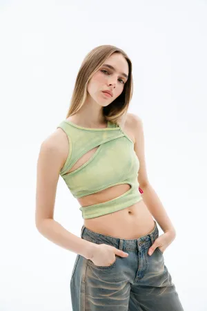 Asymmetric Green Layered Crop Top