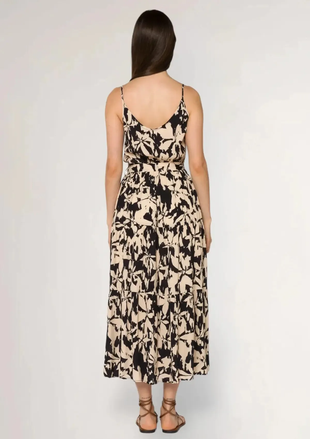 Barbados Midi Dress - Black Cream Floral