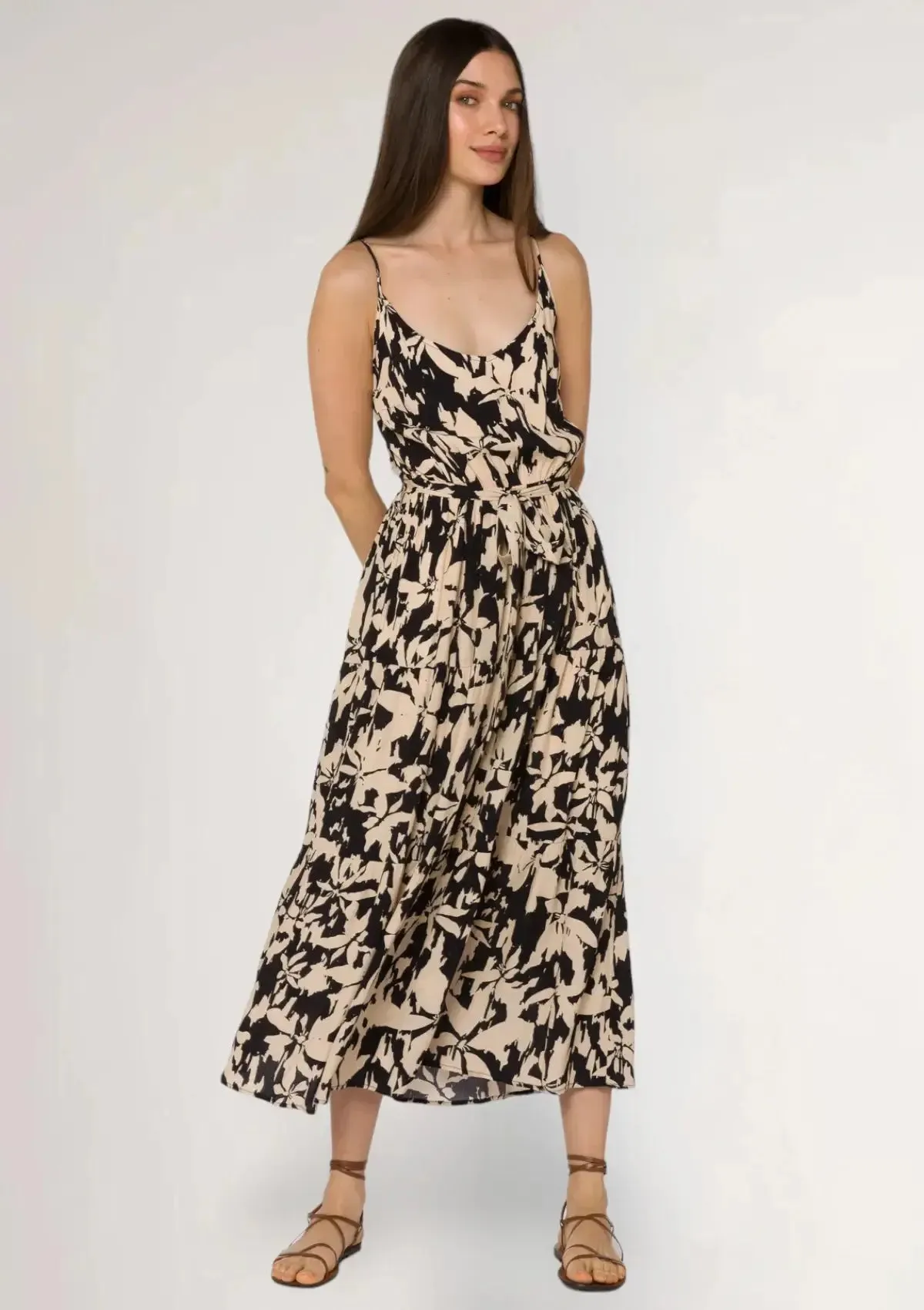 Barbados Midi Dress - Black Cream Floral