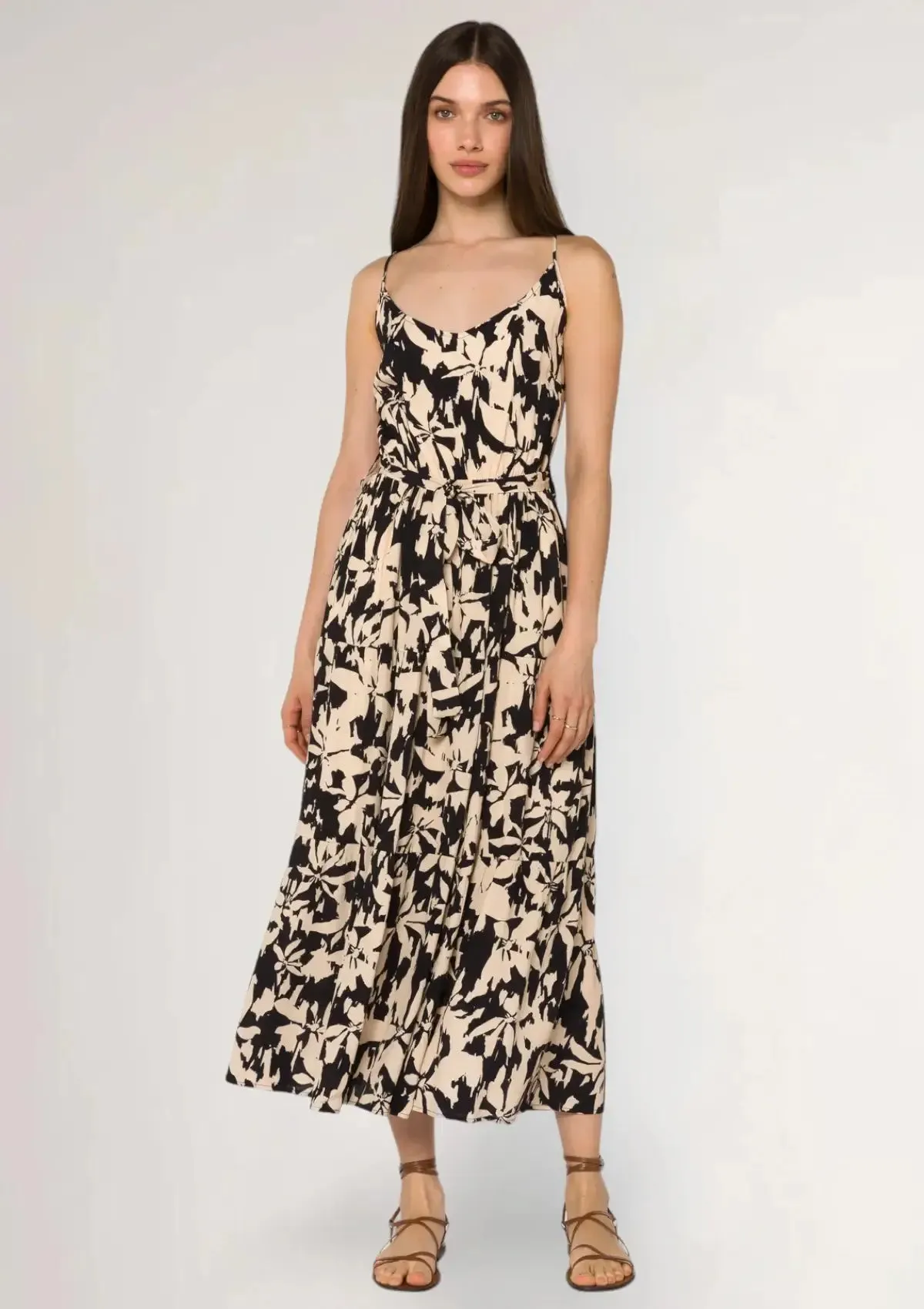 Barbados Midi Dress - Black Cream Floral