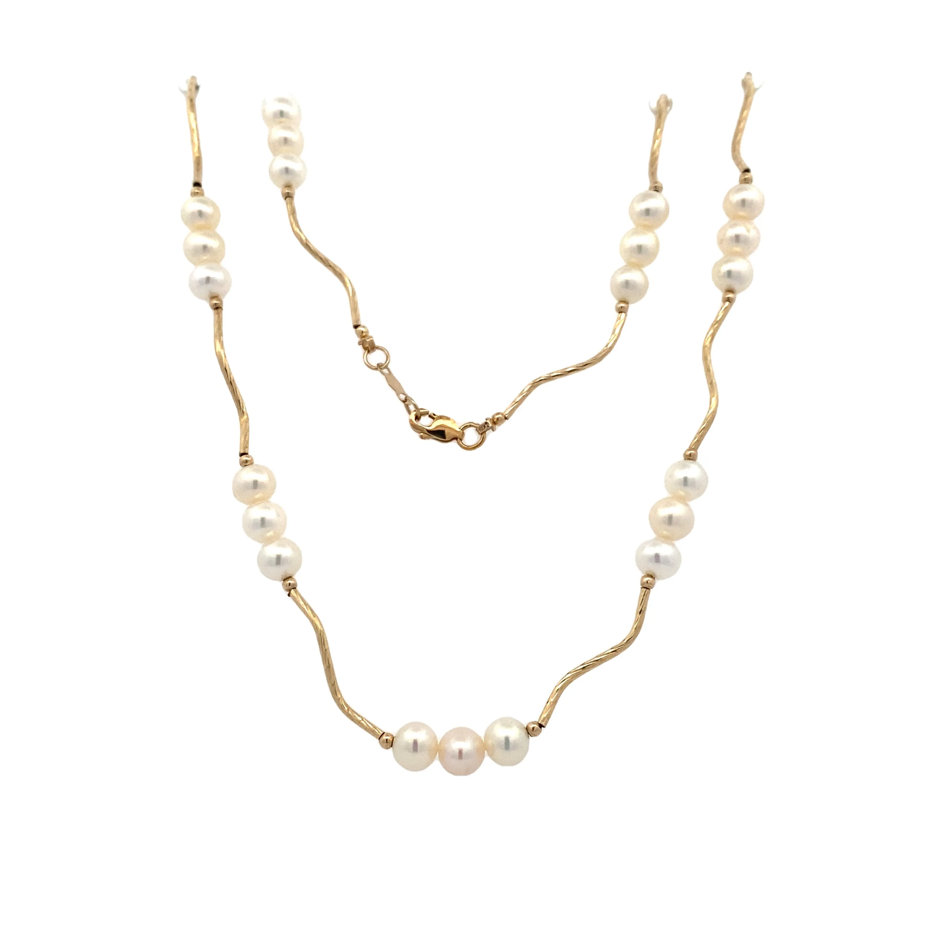 BCJ Estate Jewelry Yellow Gold Pearl Station Necklace