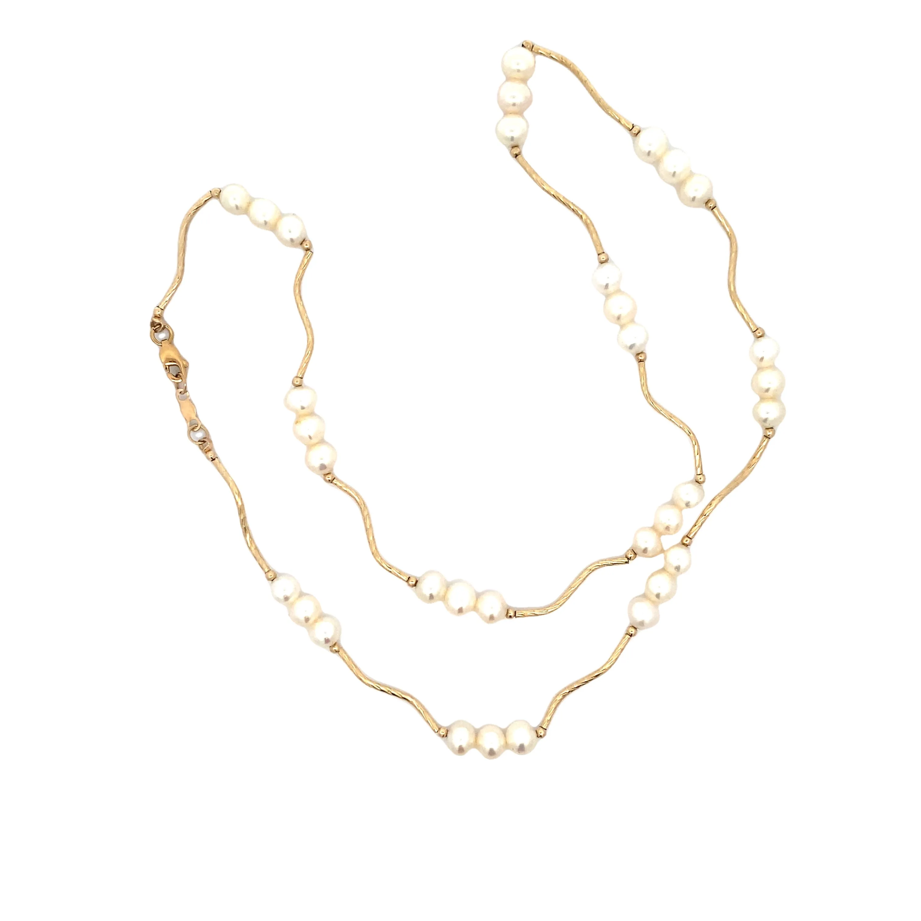 BCJ Estate Jewelry Yellow Gold Pearl Station Necklace