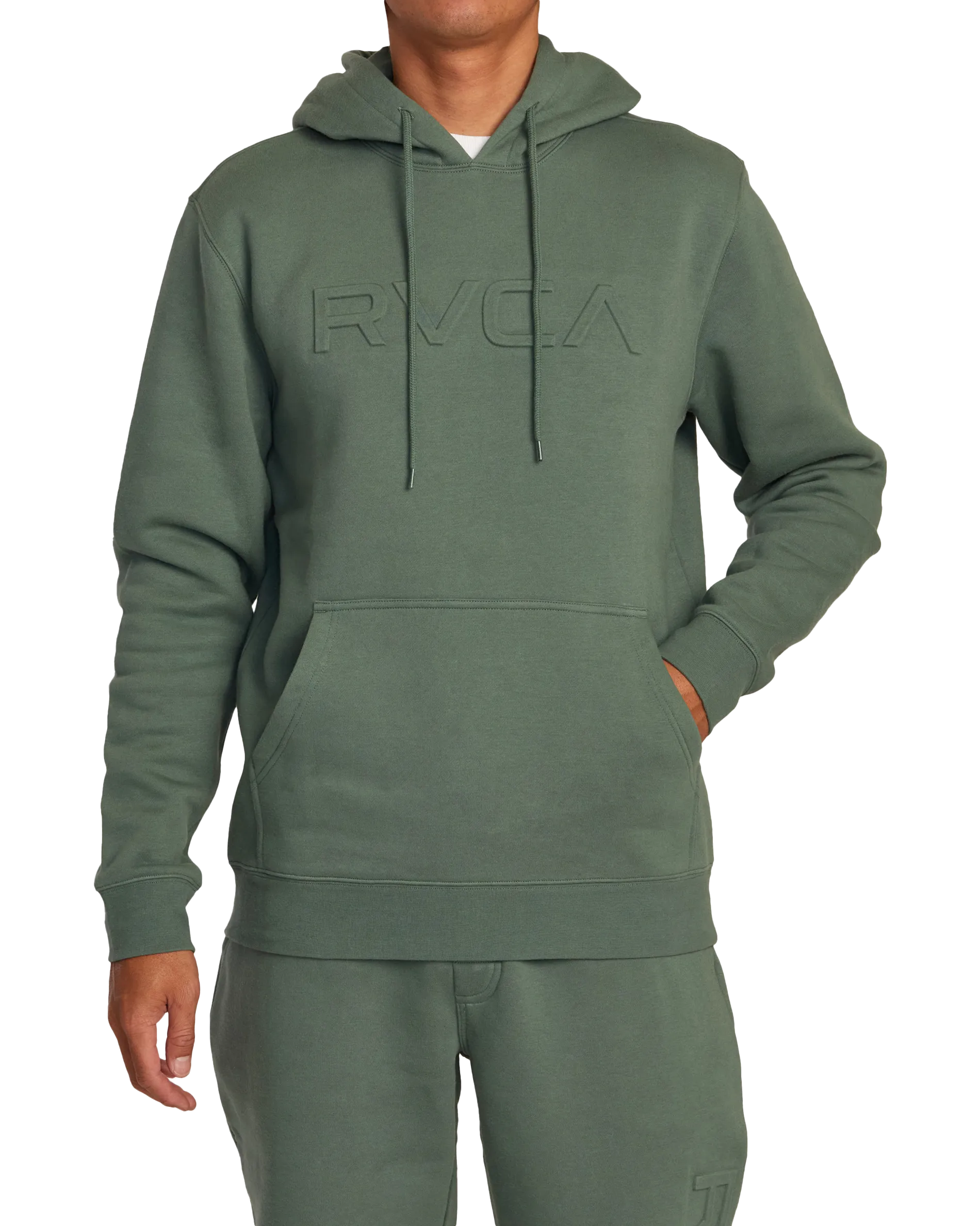 Big RVCA Embossed Hoodie in Jade