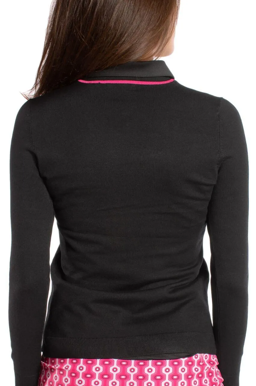 Black/Hot Pink Stretch V-Neck Sweater