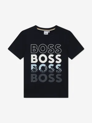 BOSS Boys Multi Logo Print T-Shirt in Navy