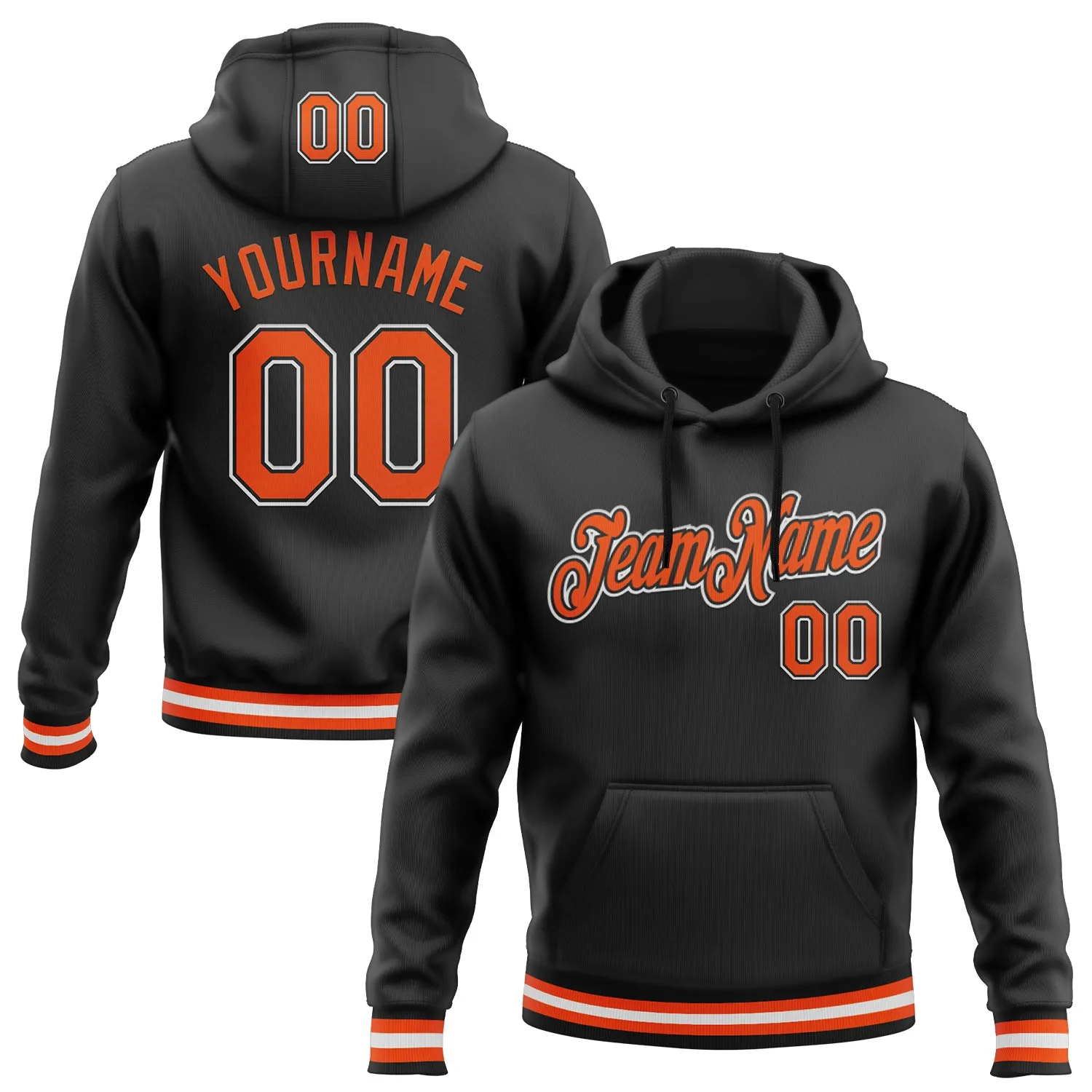 Custom Stitched Black Orange-White Sports Pullover Sweatshirt Hoodie