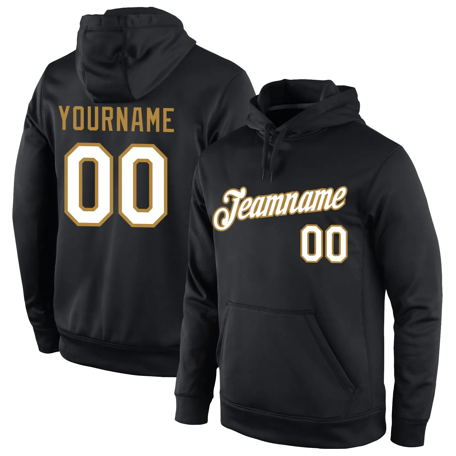 Custom Stitched Black White-Old Gold Sports Pullover Sweatshirt Hoodie