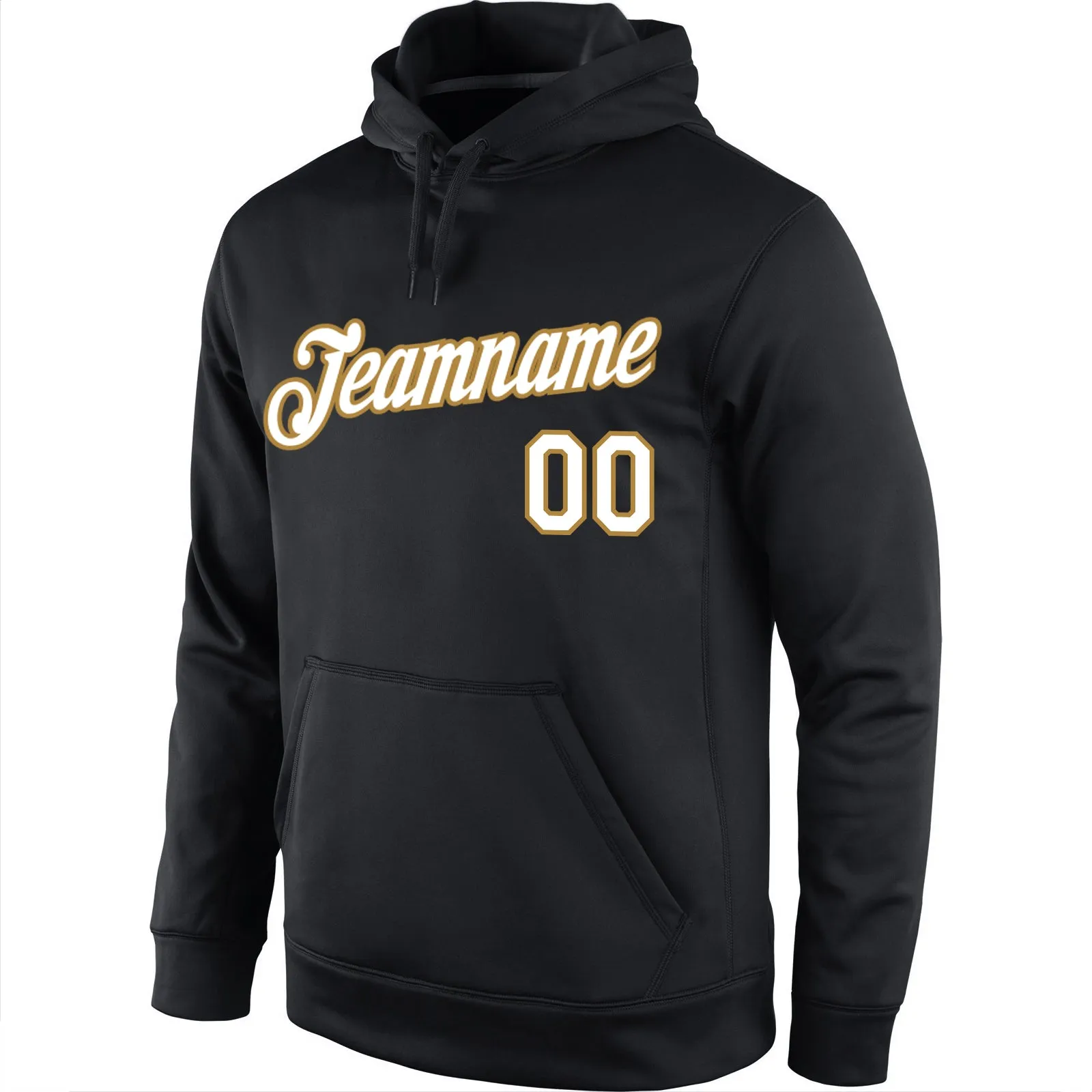 Custom Stitched Black White-Old Gold Sports Pullover Sweatshirt Hoodie