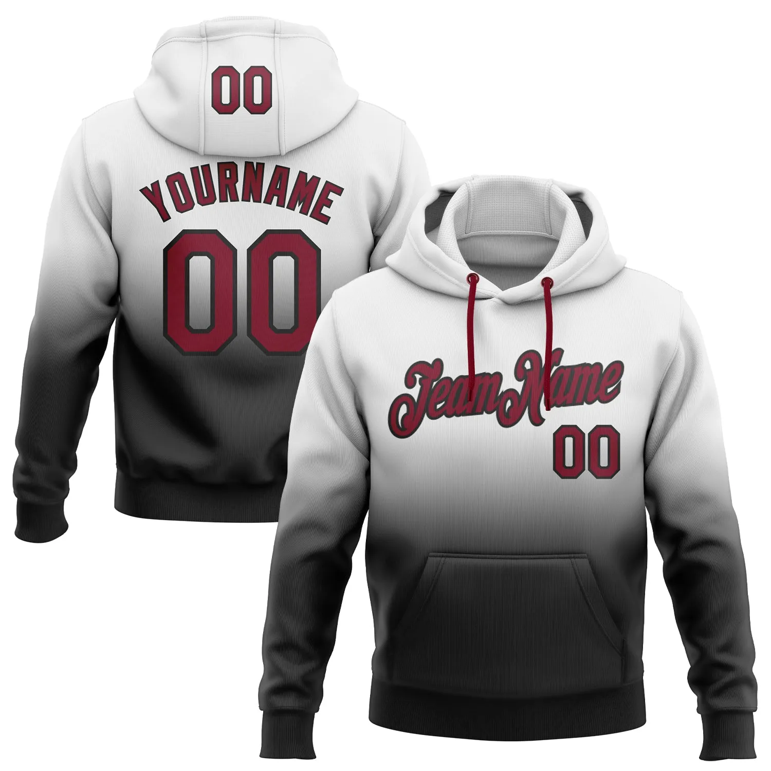 Custom Stitched White Crimson-Black Fade Fashion Sports Pullover Sweatshirt Hoodie