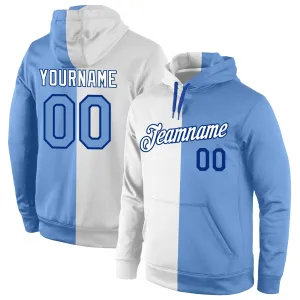 Custom Stitched White Light Blue-Royal Split Fashion Sports Pullover Sweatshirt Hoodie