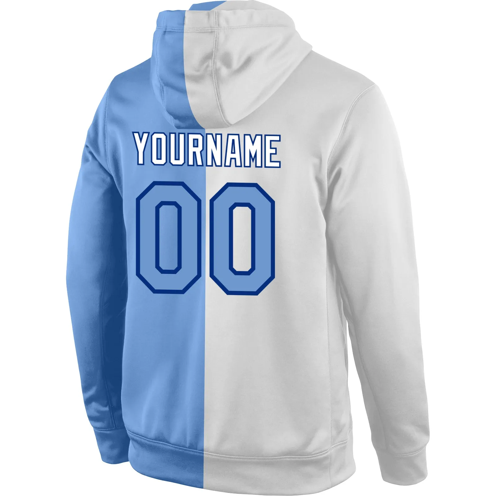 Custom Stitched White Light Blue-Royal Split Fashion Sports Pullover Sweatshirt Hoodie