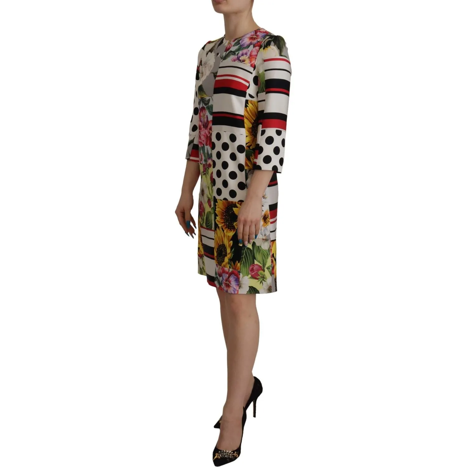 Dolce & Gabbana Multicolor Patchwork Charmeuse Sheath Dress