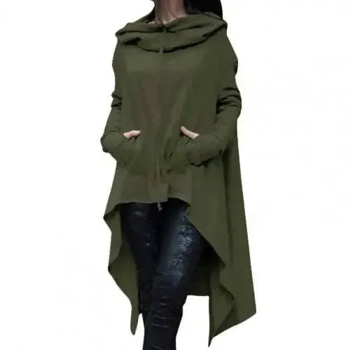 Elegant Long Hoodie for Women - Solid Color Casual Sweatshirt