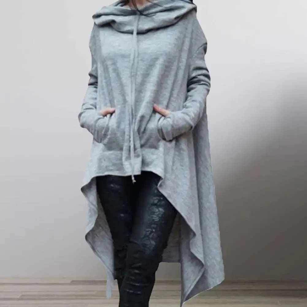 Elegant Long Hoodie for Women - Solid Color Casual Sweatshirt