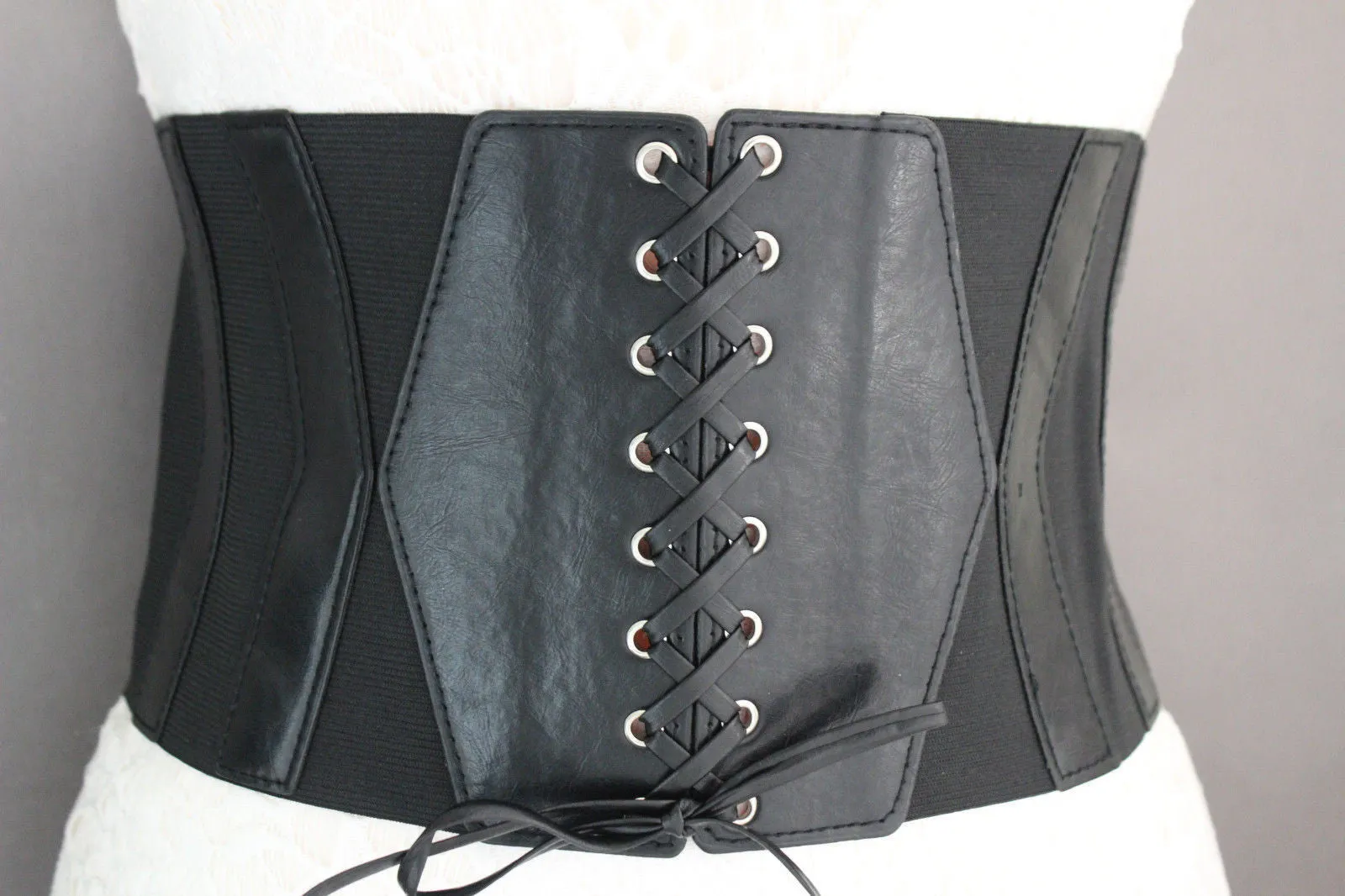 Faux Leather Elastic Back Wide Corset Belt S M