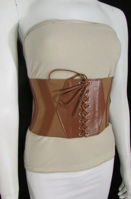 Faux Leather Elastic Back Wide Corset Belt S M