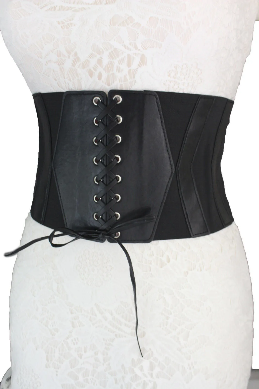 Faux Leather Elastic Back Wide Corset Belt S M