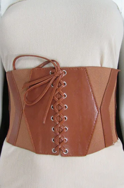 Faux Leather Elastic Back Wide Corset Belt S M