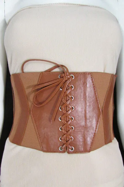 Faux Leather Elastic Back Wide Corset Belt S M