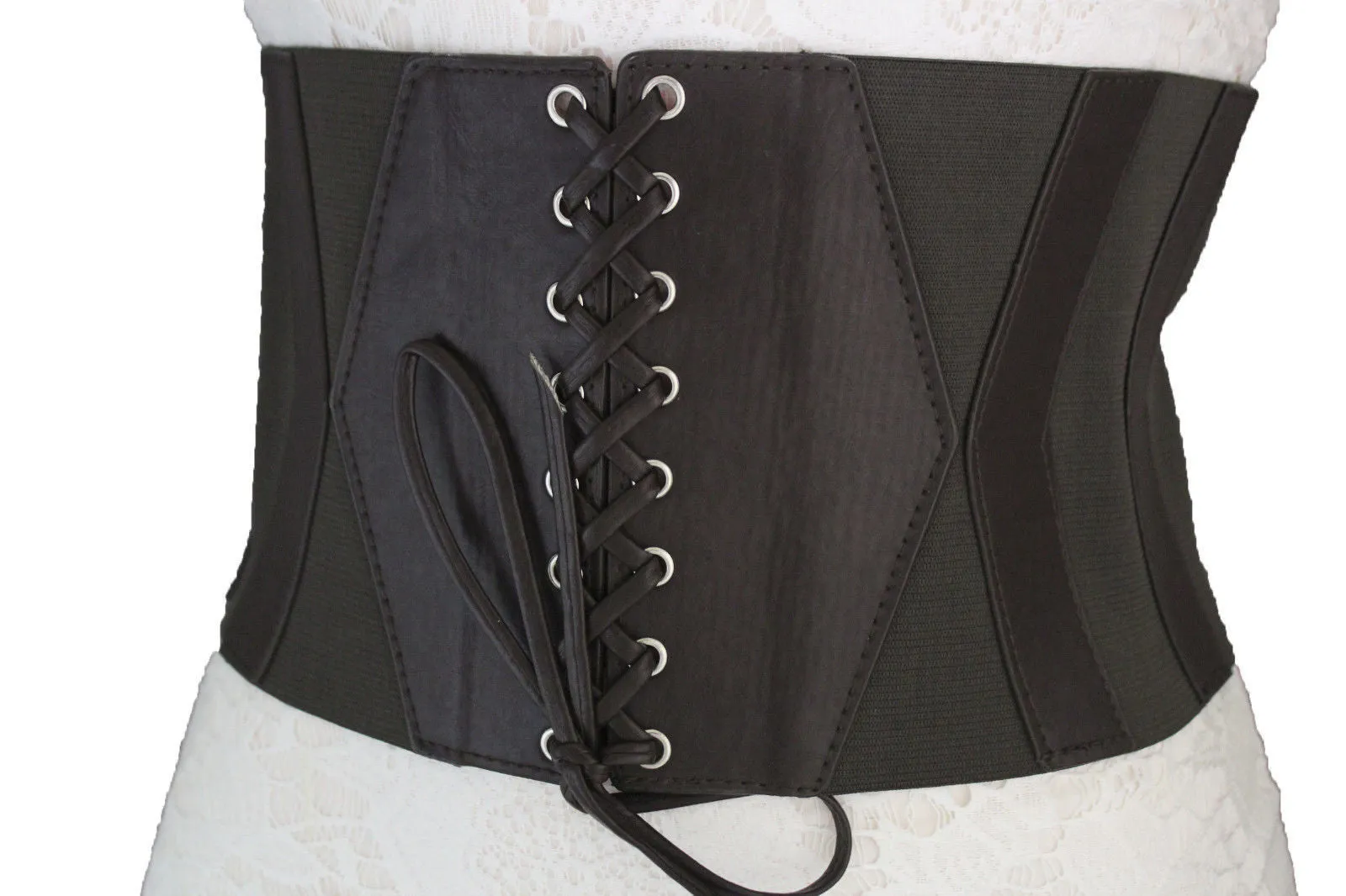 Faux Leather Elastic Back Wide Corset Belt S M