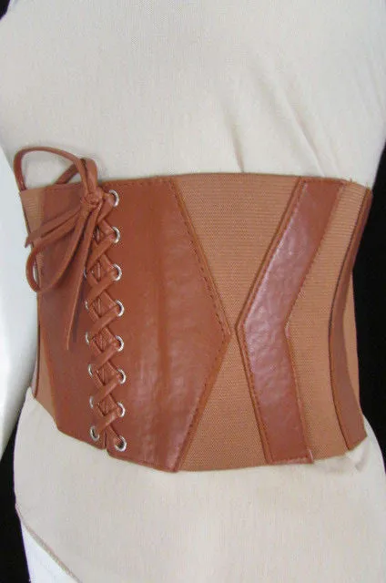 Faux Leather Elastic Back Wide Corset Belt S M