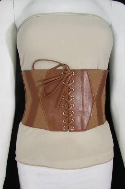 Faux Leather Elastic Back Wide Corset Belt S M