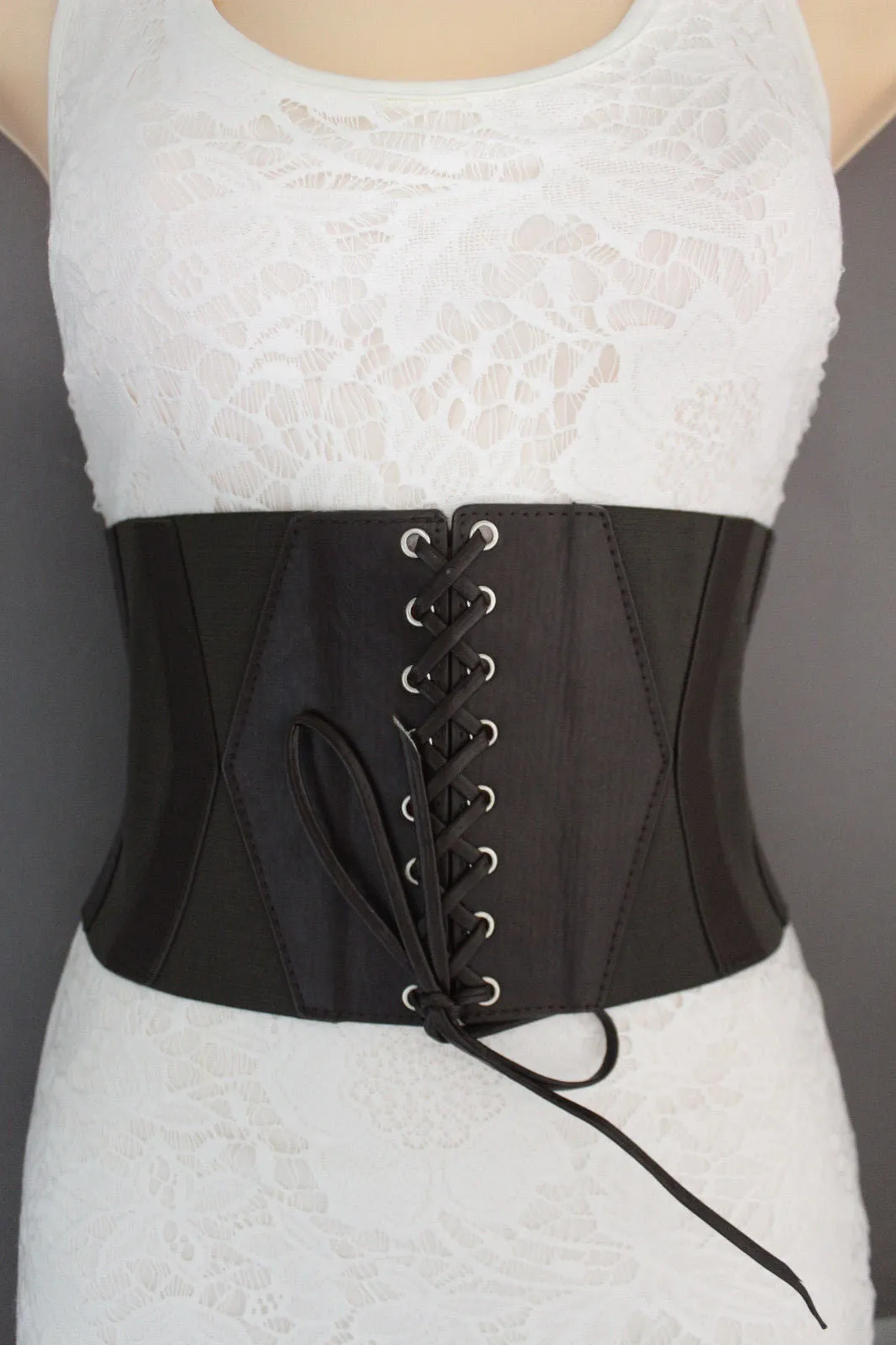 Faux Leather Elastic Back Wide Corset Belt S M