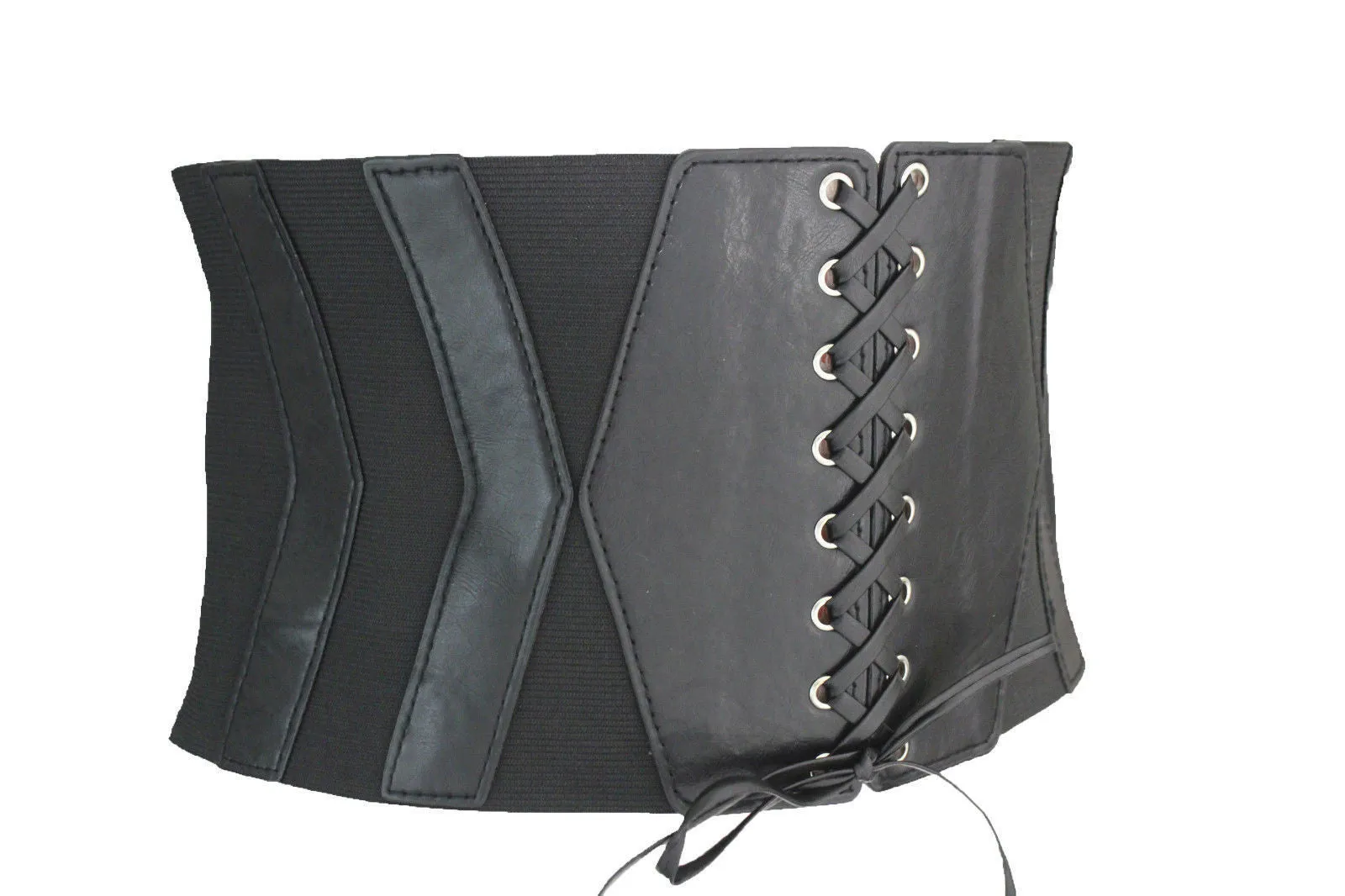 Faux Leather Elastic Back Wide Corset Belt S M