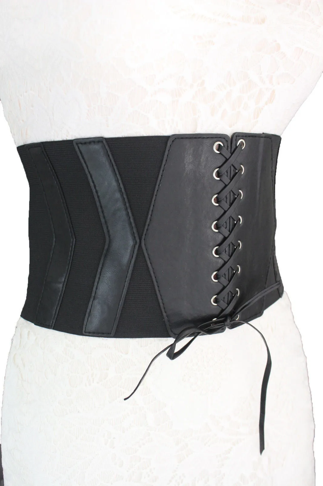 Faux Leather Elastic Back Wide Corset Belt S M