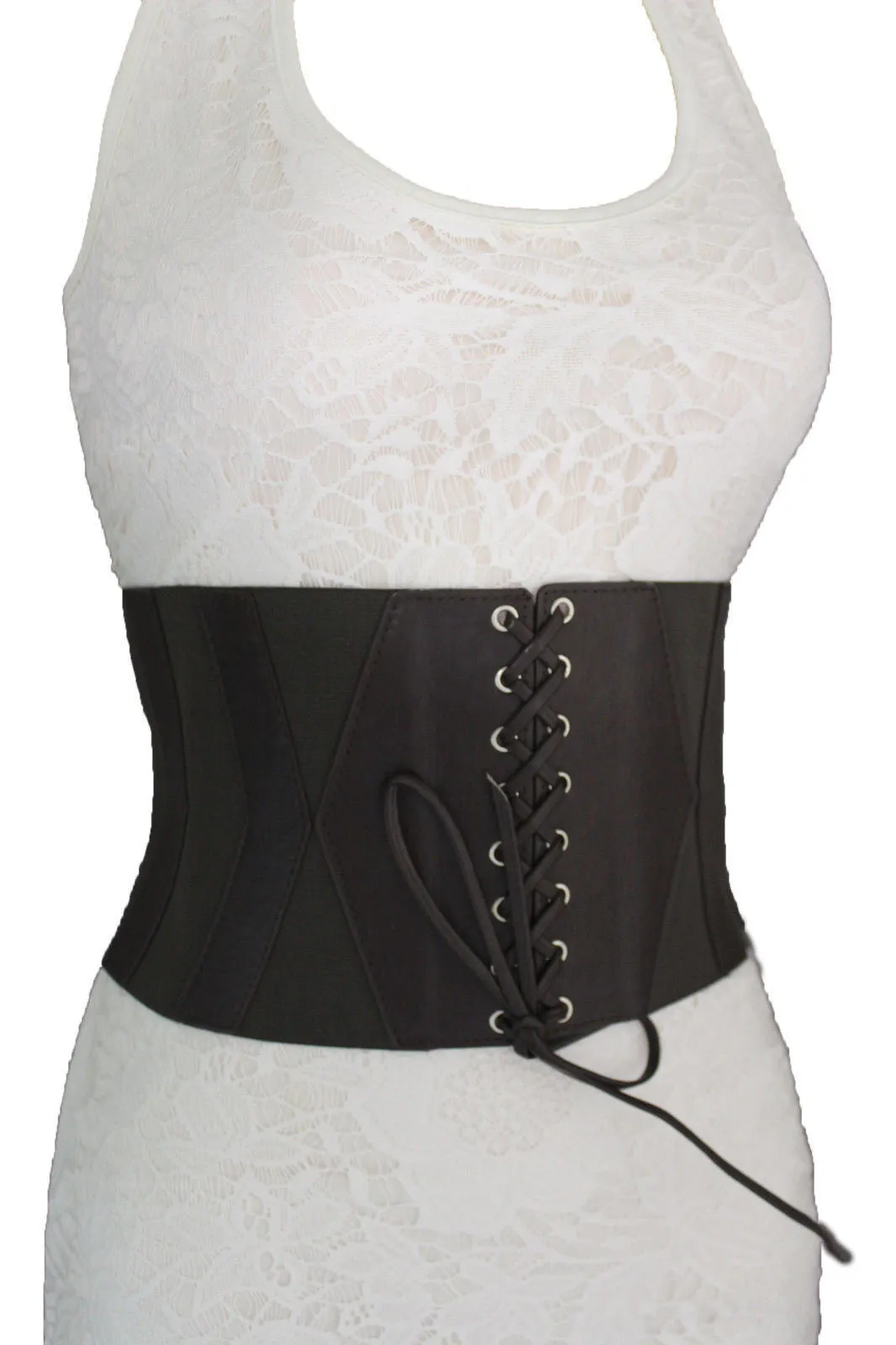 Faux Leather Elastic Back Wide Corset Belt S M