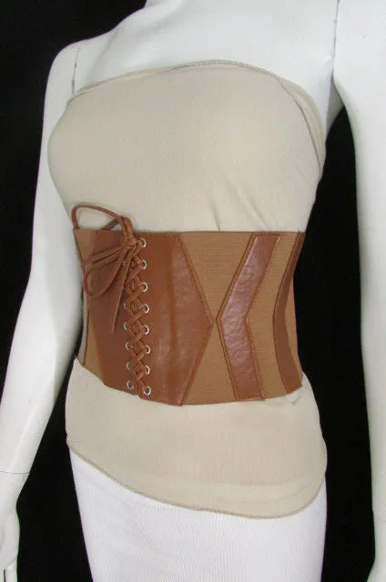 Faux Leather Elastic Back Wide Corset Belt S M