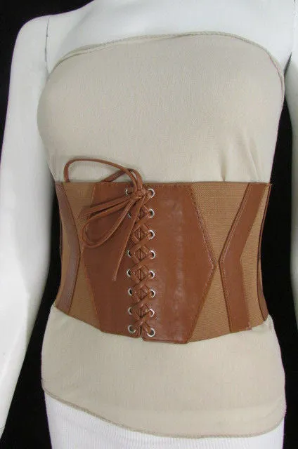 Faux Leather Elastic Back Wide Corset Belt S M