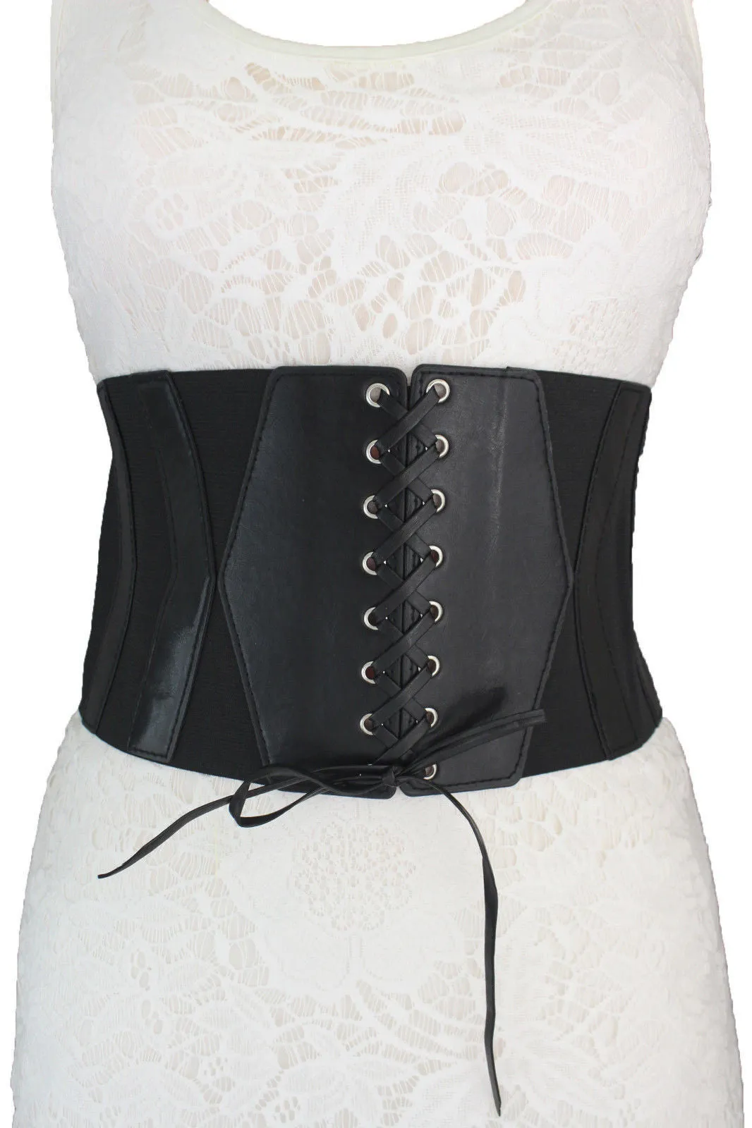 Faux Leather Elastic Back Wide Corset Belt S M