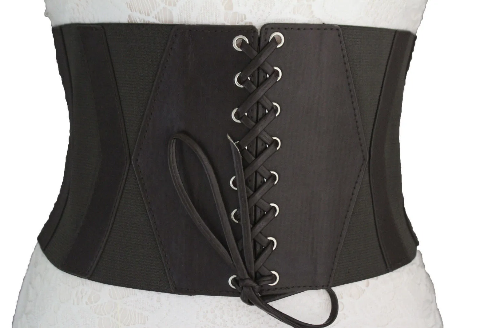 Faux Leather Elastic Back Wide Corset Belt S M