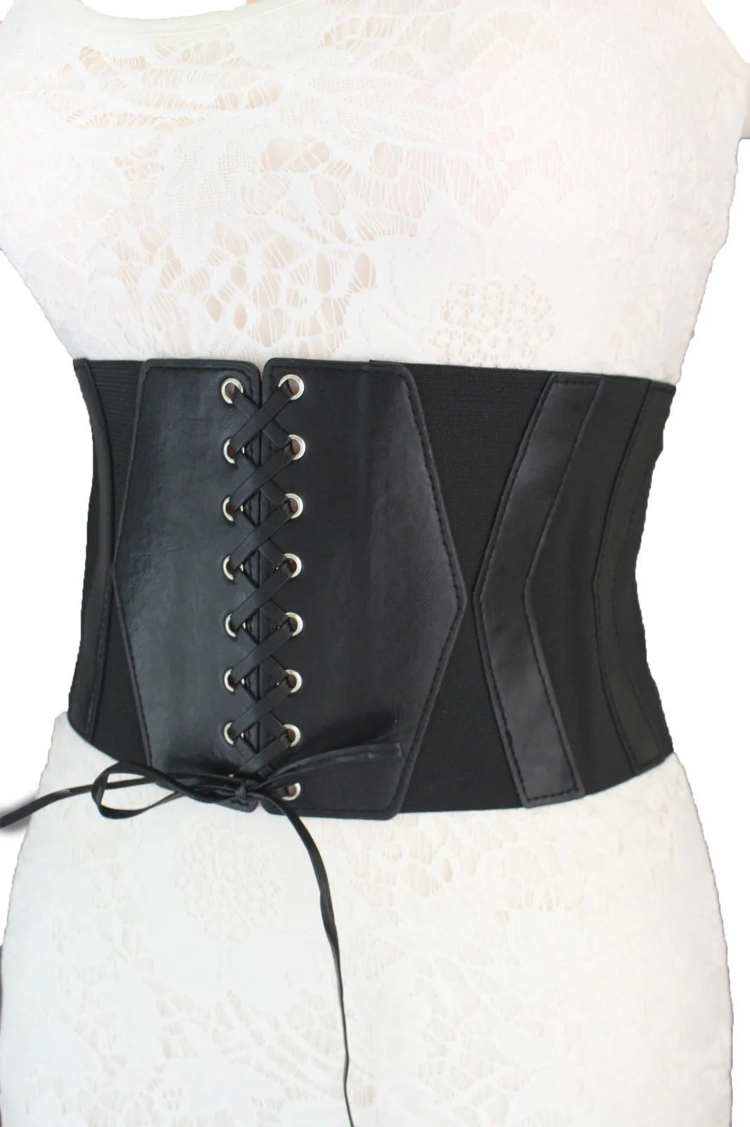 Faux Leather Elastic Back Wide Corset Belt S M