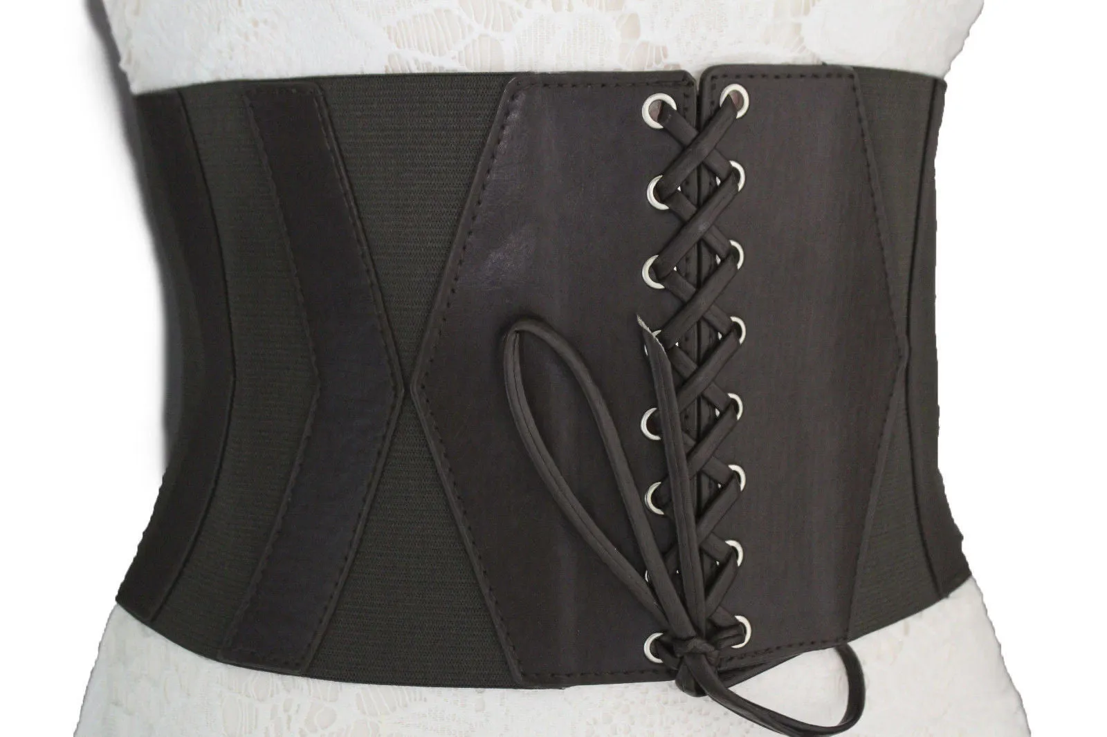 Faux Leather Elastic Back Wide Corset Belt S M