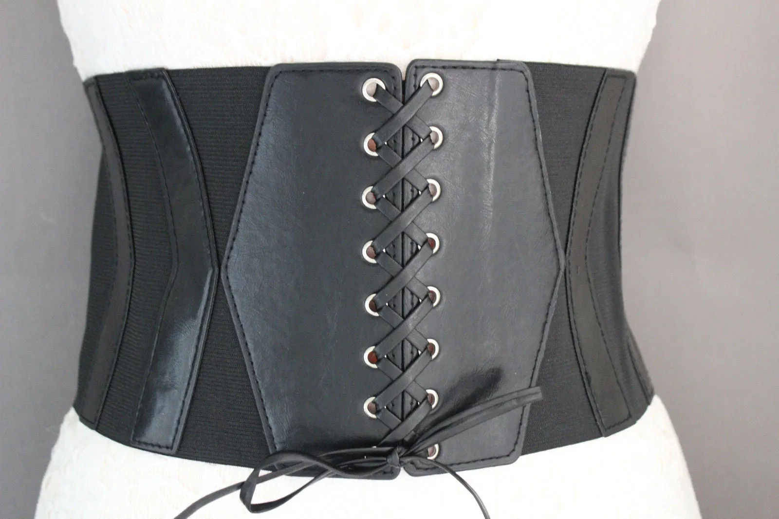 Faux Leather Elastic Back Wide Corset Belt S M