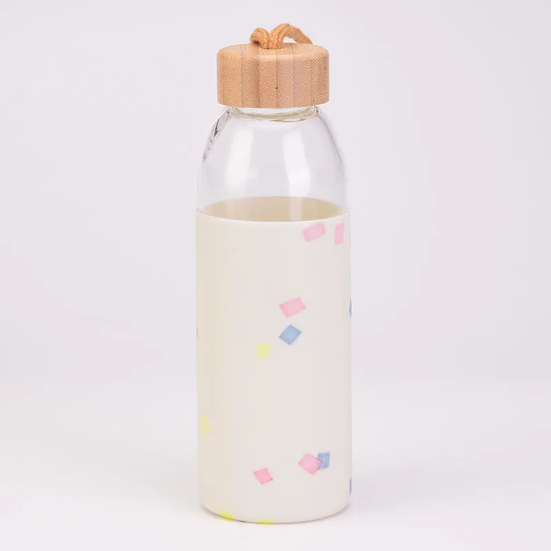 Glass Water Cup Silicone Protective Cover Insulated Glass Cup Single Layer Outdoor Glass Water Bottle