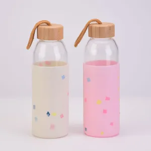 Glass Water Cup Silicone Protective Cover Insulated Glass Cup Single Layer Outdoor Glass Water Bottle