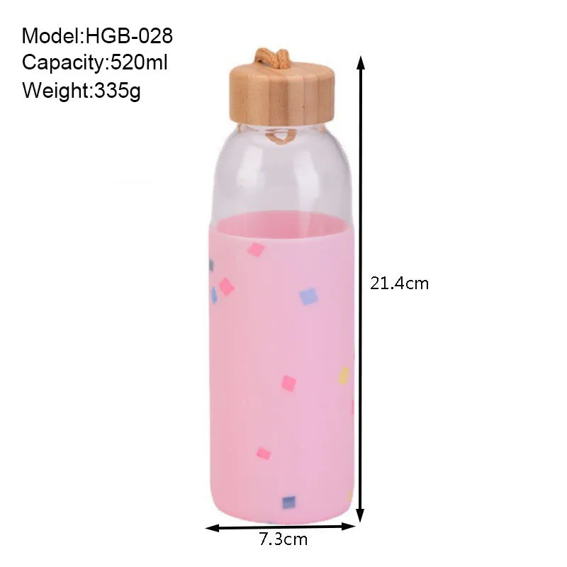 Glass Water Cup Silicone Protective Cover Insulated Glass Cup Single Layer Outdoor Glass Water Bottle