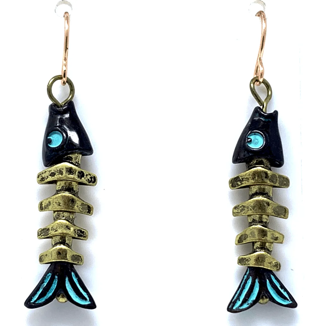 Gold Fish Bone Earrings