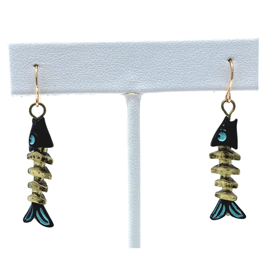 Gold Fish Bone Earrings