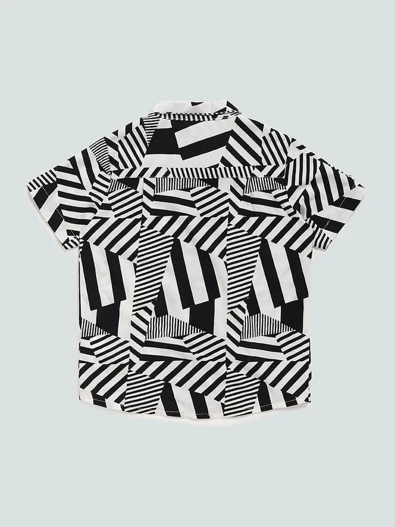 HOP Kids Lines Printed Black Shirt