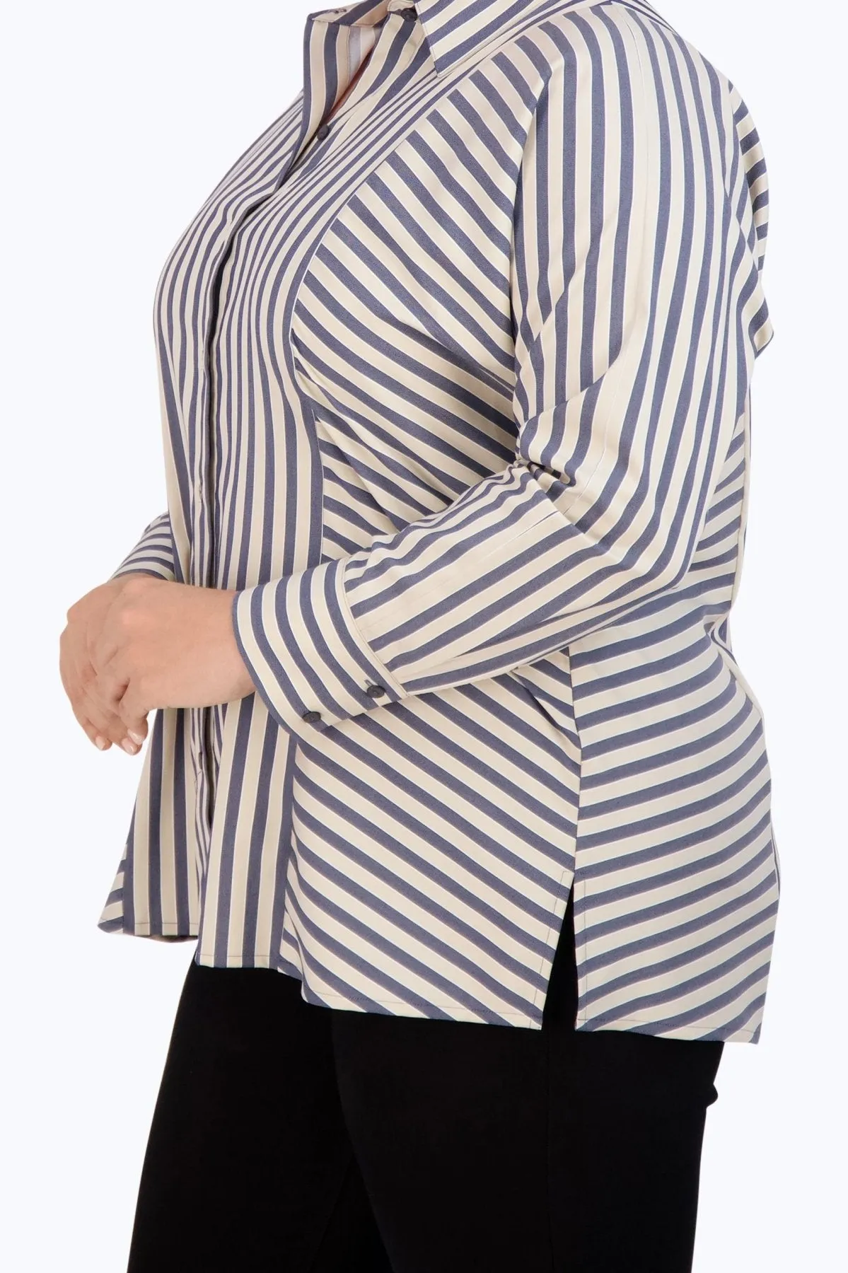 Jackie Plus No Iron Navy Stripe Shirt