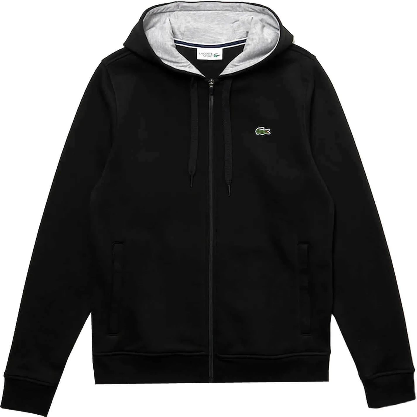 Lacoste Sport Men's Plain Full Zip Jacket Croc Drawstring Hood Grey Black Navy