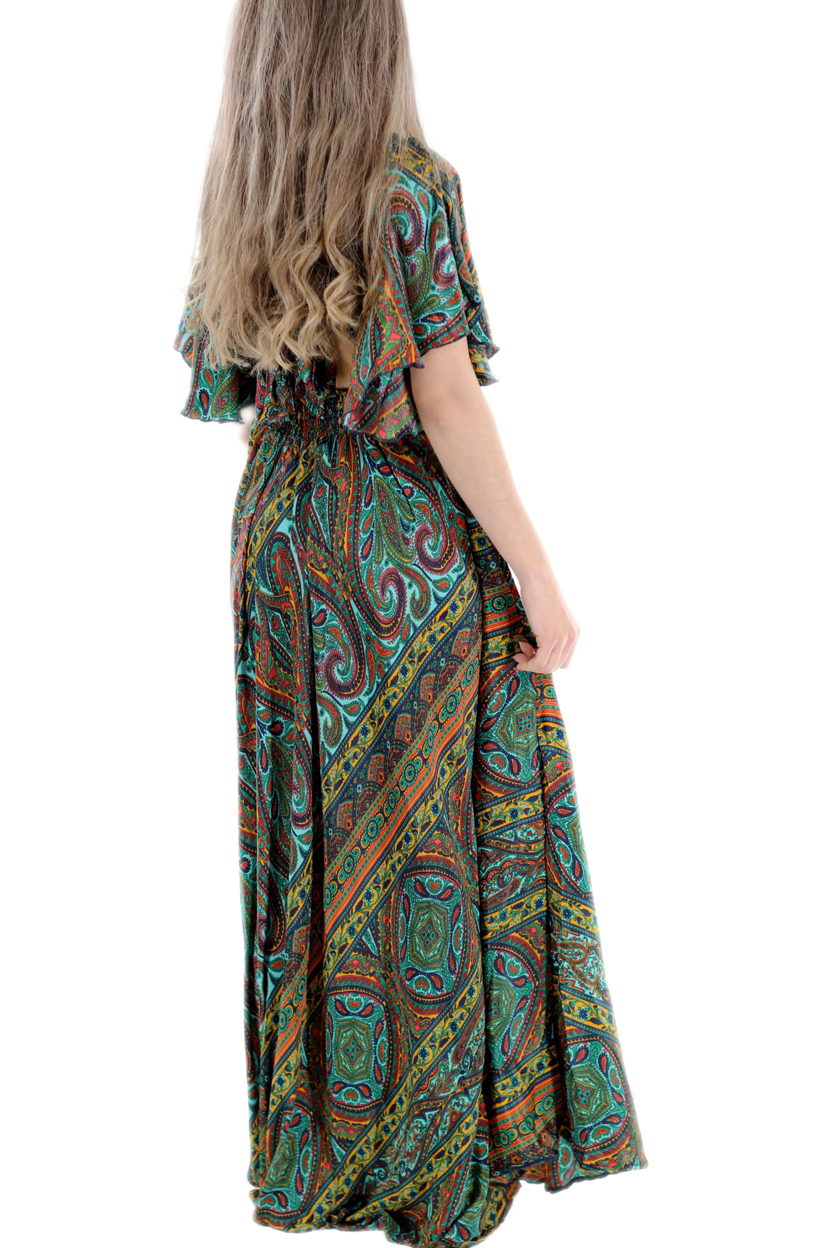 Long Flowy Floral 'Cara' Maxi Dress in Green