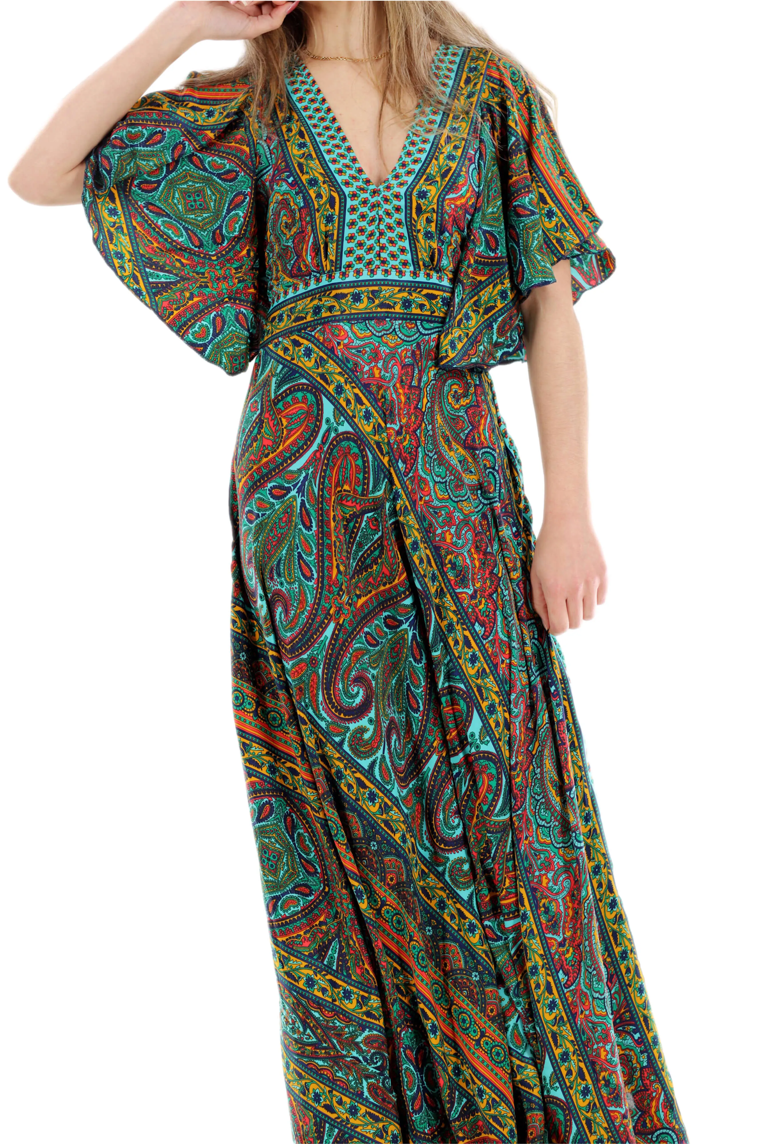 Long Flowy Floral 'Cara' Maxi Dress in Green