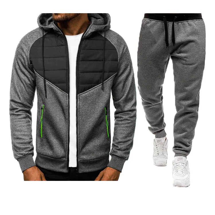 Men's Casual Stitching Zipper Cardigan Hoodie Jacket Jogger Two Piece Set